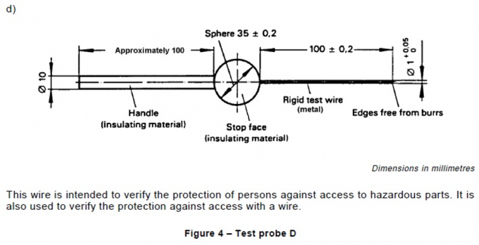 IEC61032 Rysunek 4 Ochrona Sprawdź sondę testową D do testu części niebezpiecznych 0